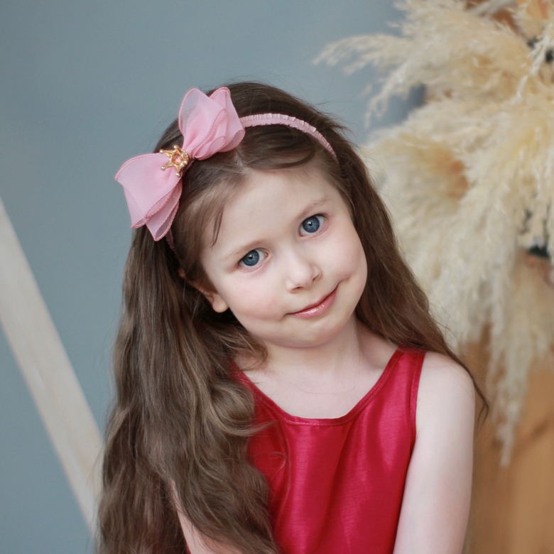 Повязка на голову "Пышный бант с короной" розовый цвет
