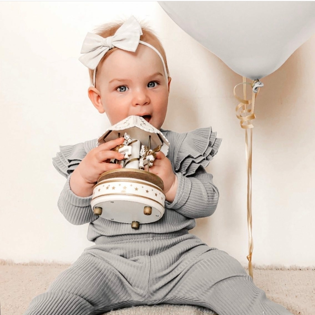 Повязка на голову "Хлопковый бант" цвет светло-серый