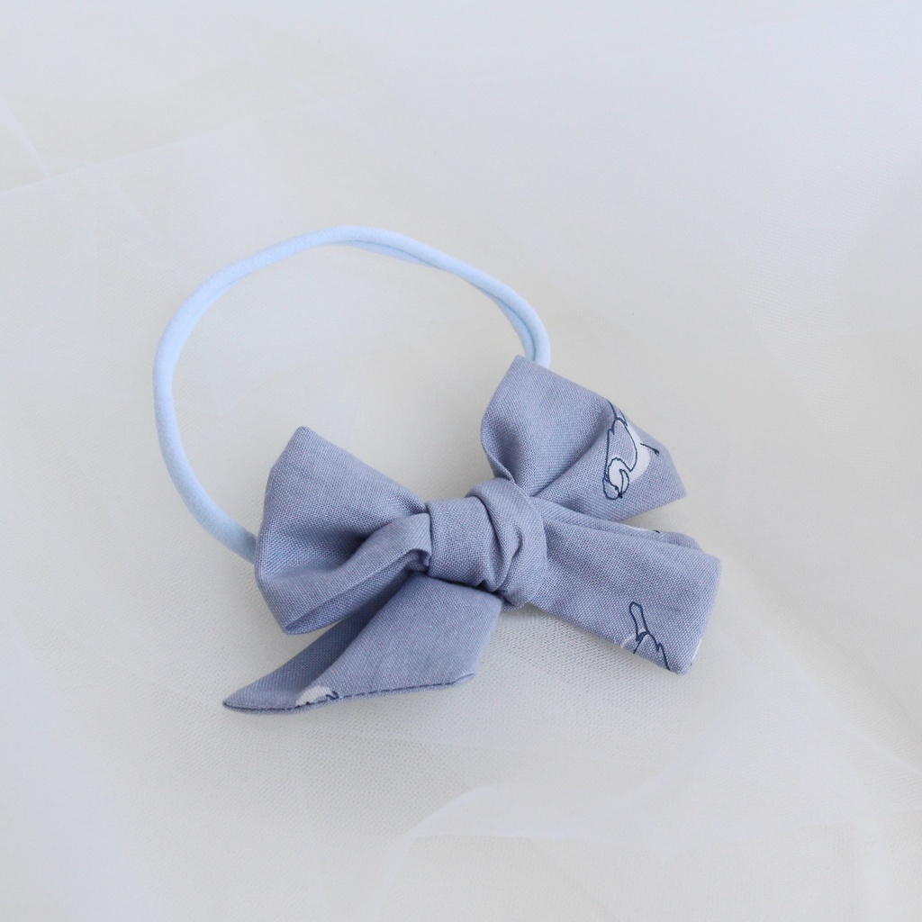 Повязка на голову "Хлопковый бант" серый с птицами