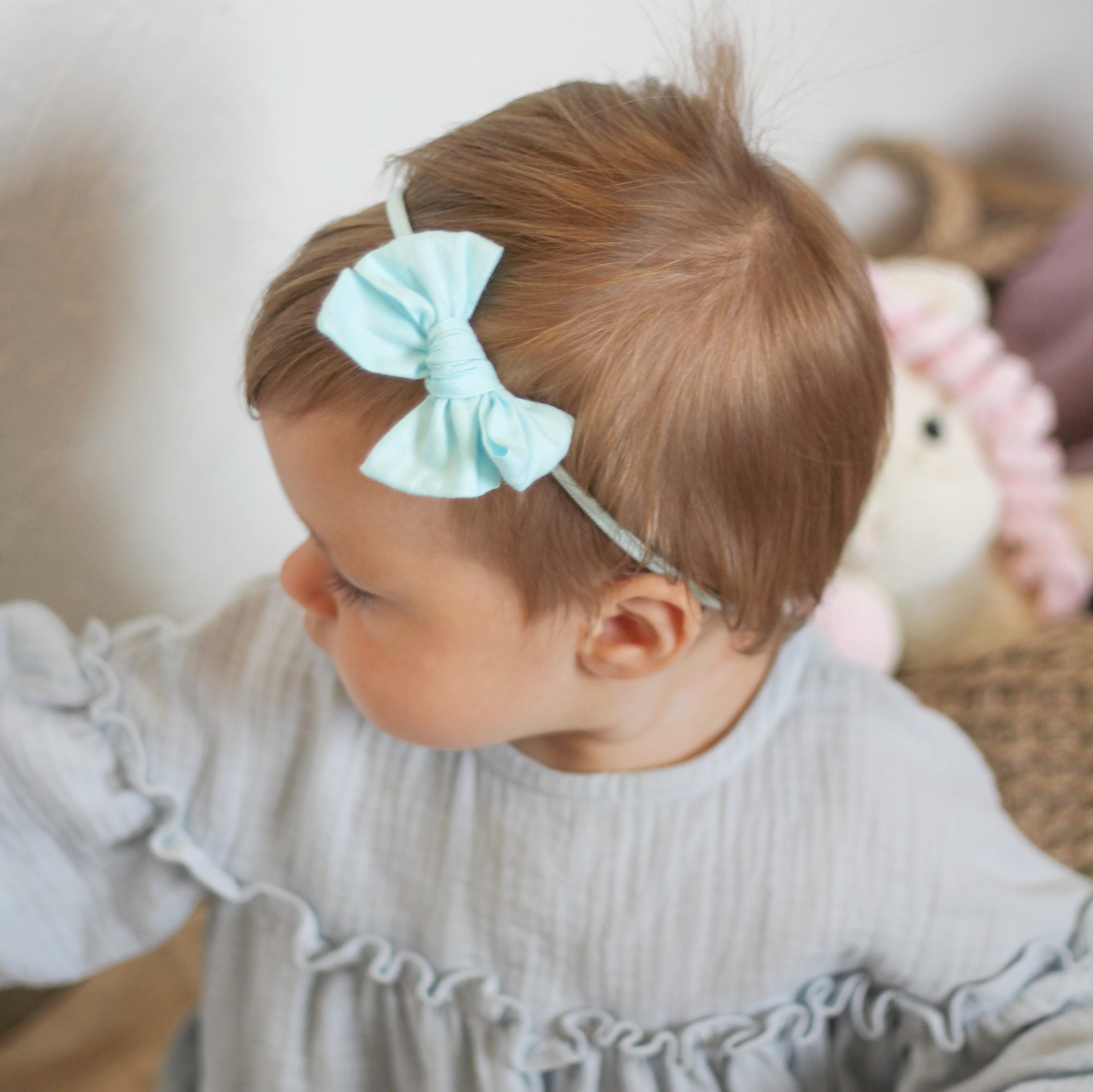 Повязка на голову "Хлопковый бант" цвет небесно-голубой