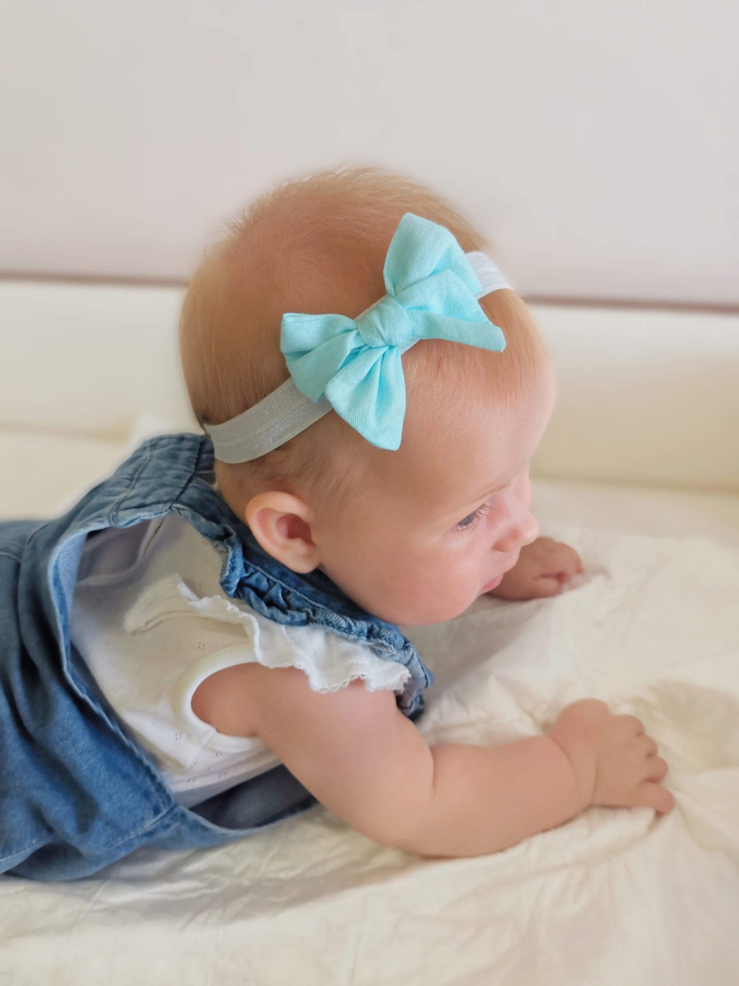 Повязка на голову "Хлопковый бант" цвет небесно-голубой