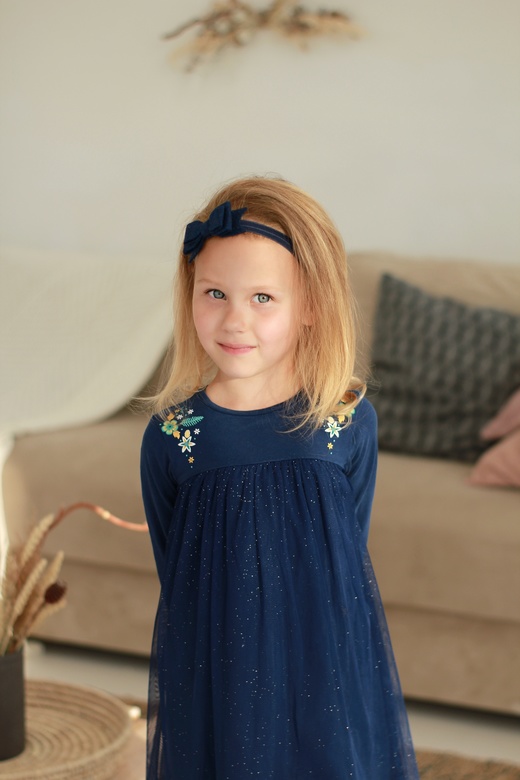 Повязка на голову "Фетровый бант" цвет синий