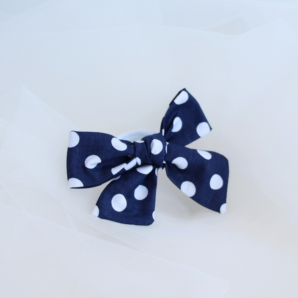 Резинка "Хлопковый бант" темно-синий в белый крупный горох
