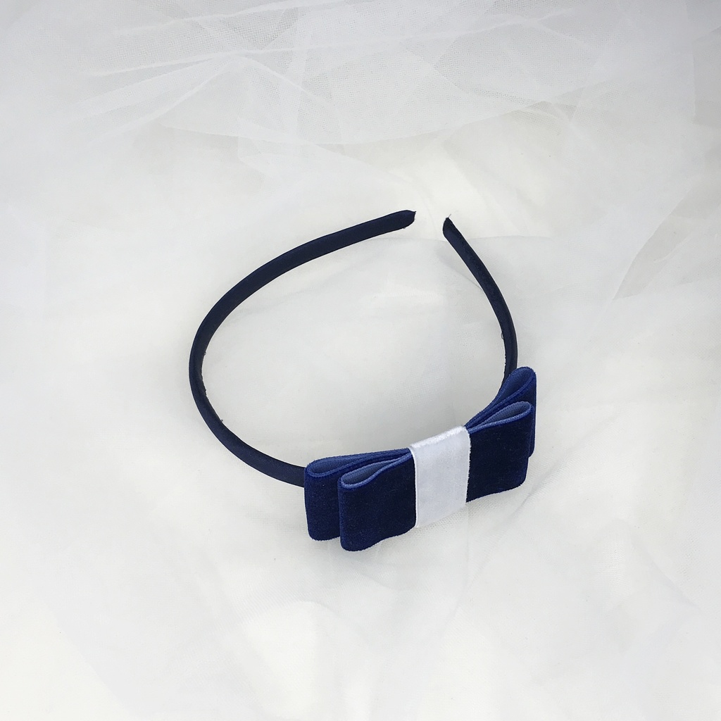Ободок "Бархатный бант" темно-синий