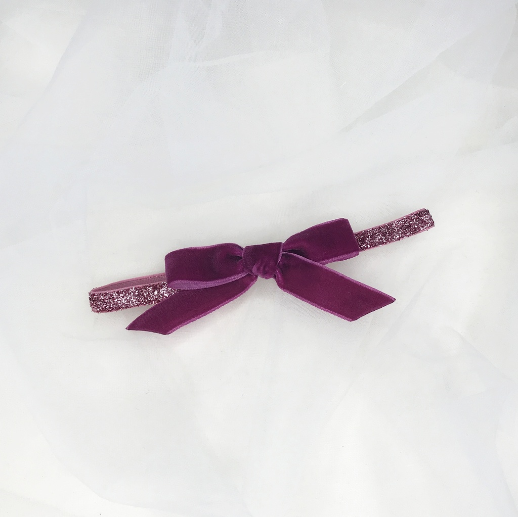 Повязка на голову "Бархатный бантик" брусничный