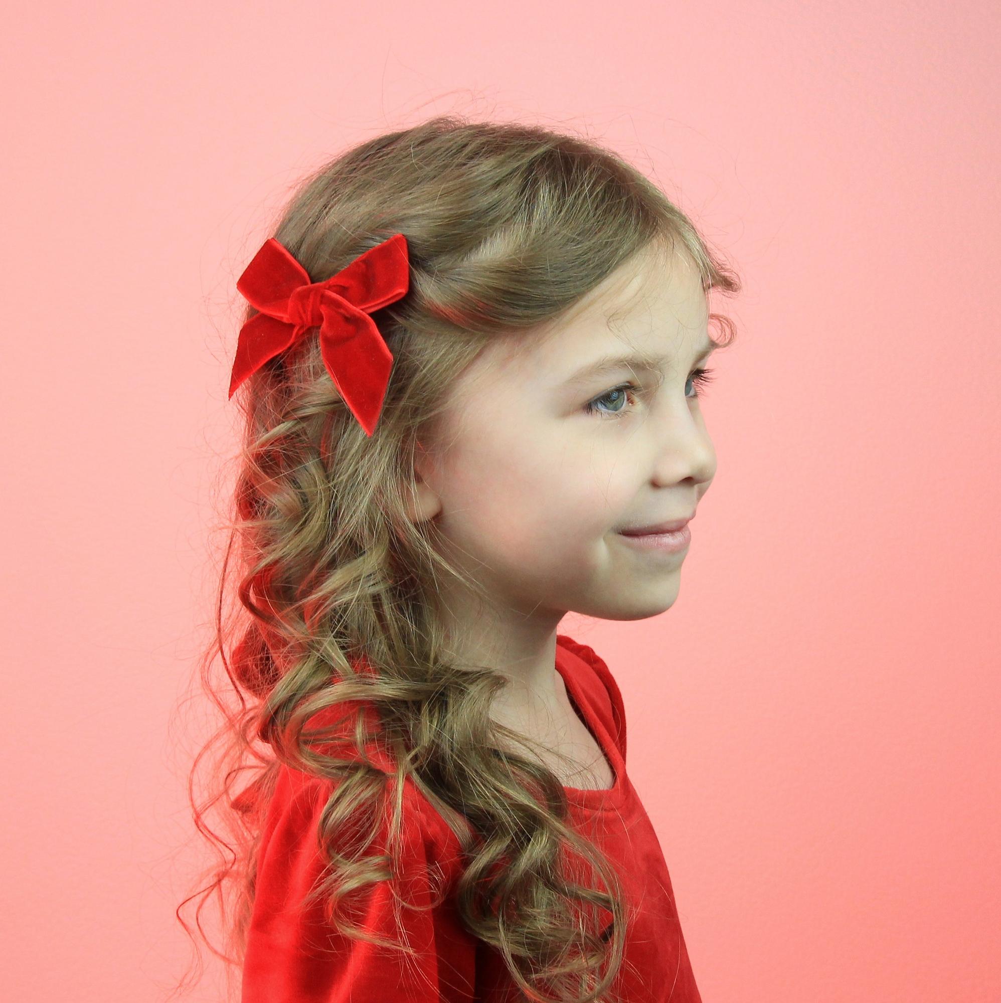 Заколка зажим "Бархатный бант" цвет красный