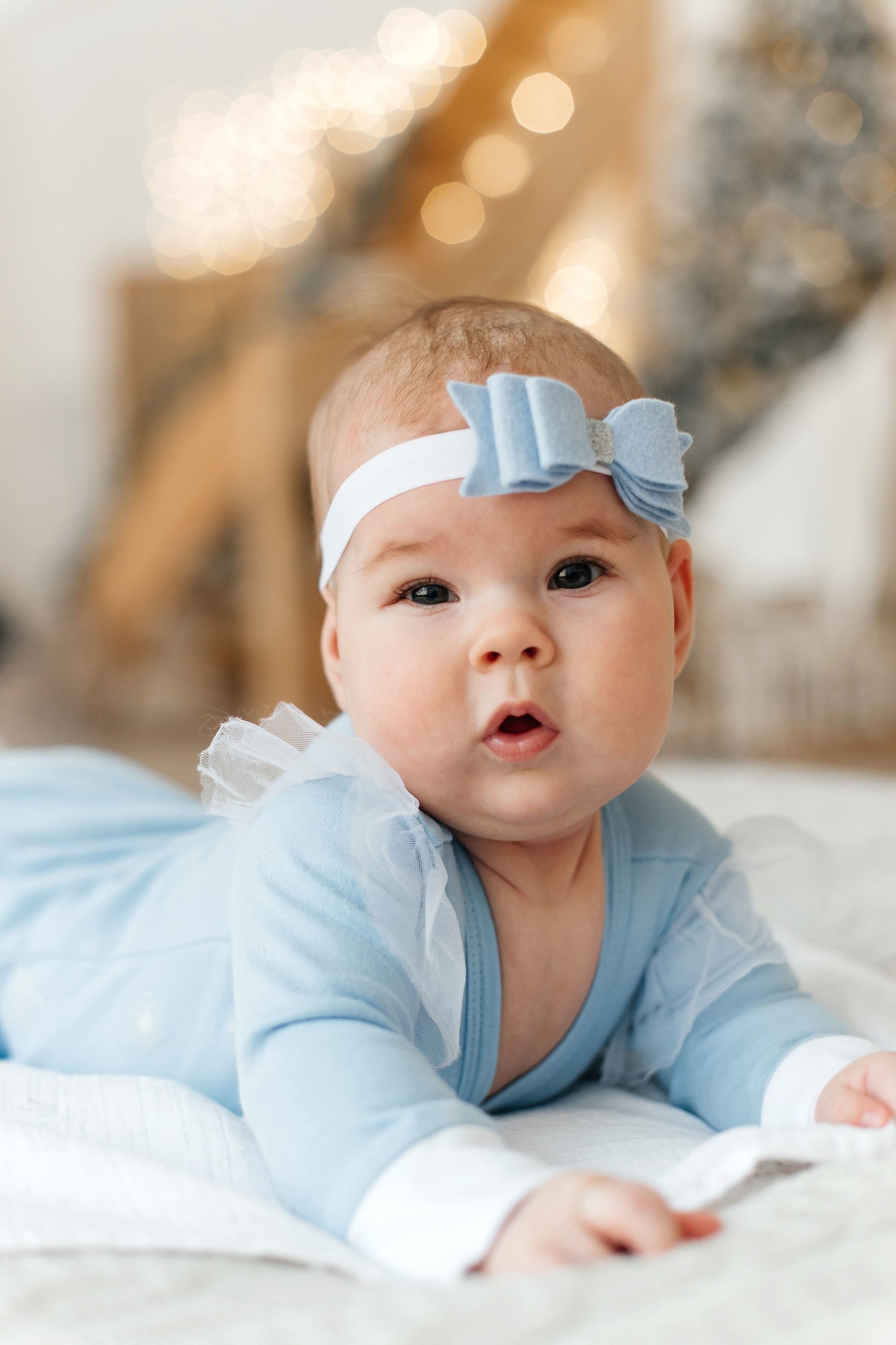 Повязка на голову "Фетровый бант" цвет голубой