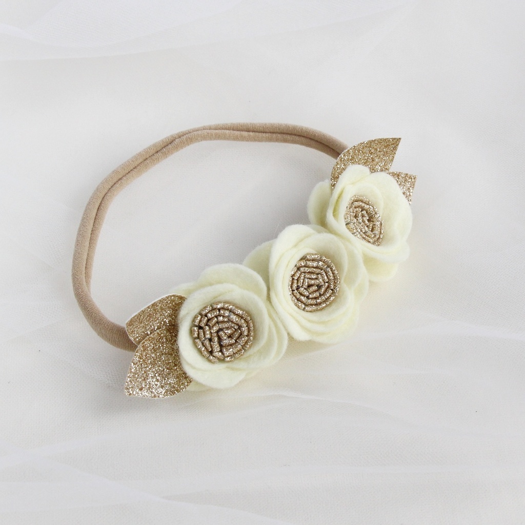 Повязка на голову "Фетровые цветы" цвет желтый с золотом