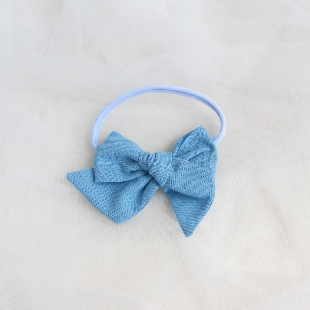 Повязка на голову "Хлопковый бант" голубой