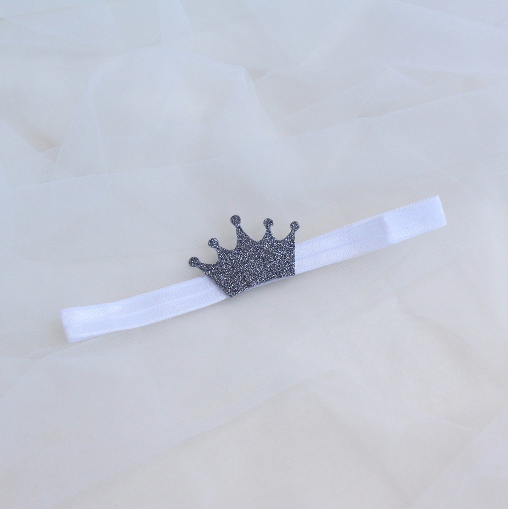 Повязка на голову "Корона" серебро и белый