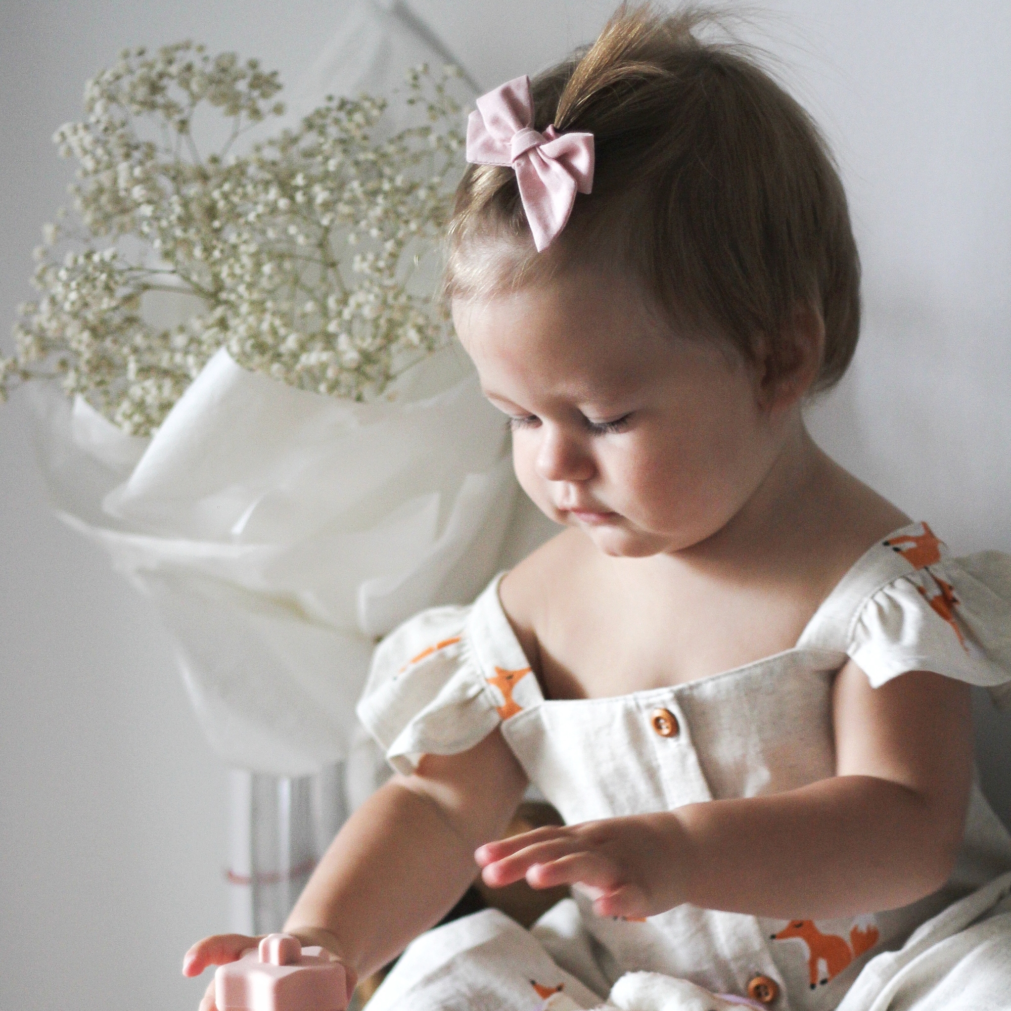 Заколка-зажим "Хлопковый бант" розовый в ромбик