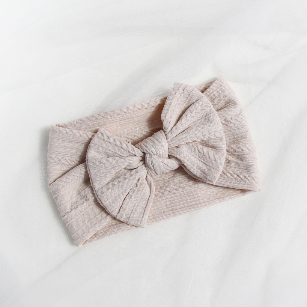 Повязка на голову "Широкий бант c узором" светло-бежевый
