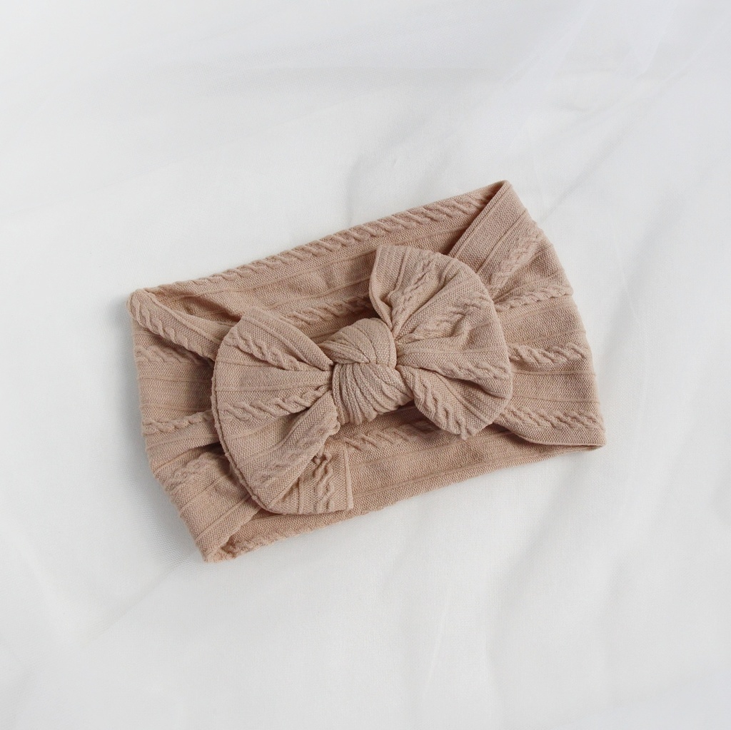 Повязка на голову "Широкий бант с узором" бежево-коричневый