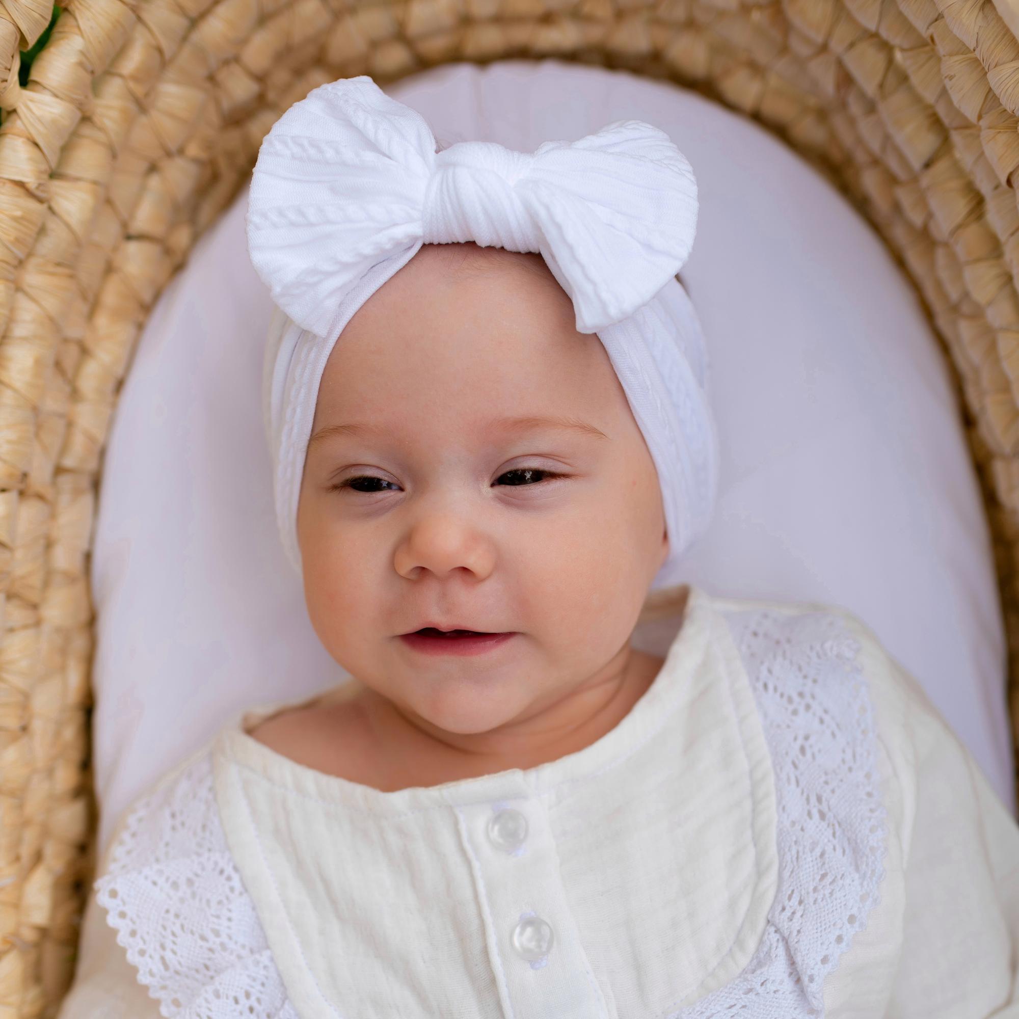 Повязка на голову "Широкий бант c узором" белый