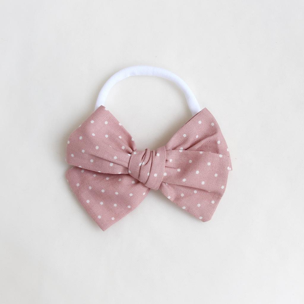 Повязка на голову "Хлопковый бант" розовый в горошек