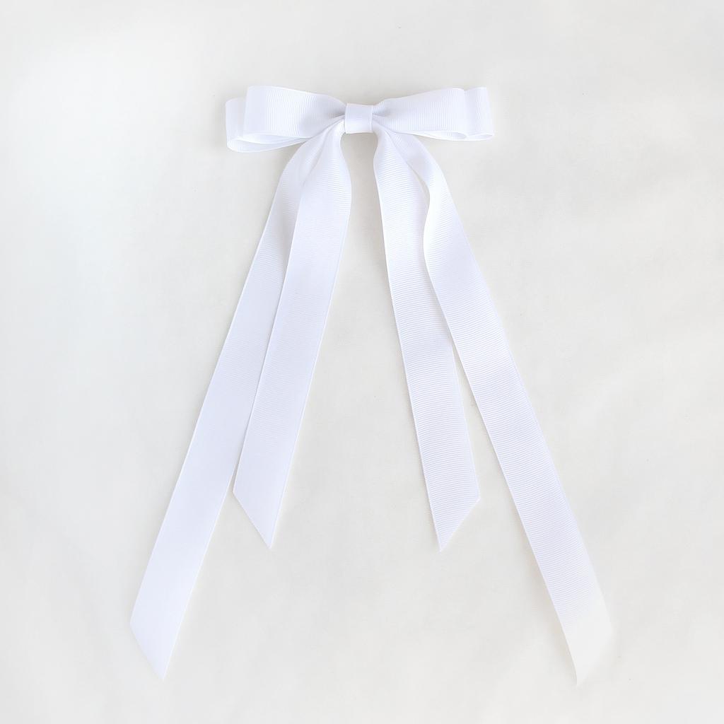 Заколка-зажим "Длинный репсовый бант" белый