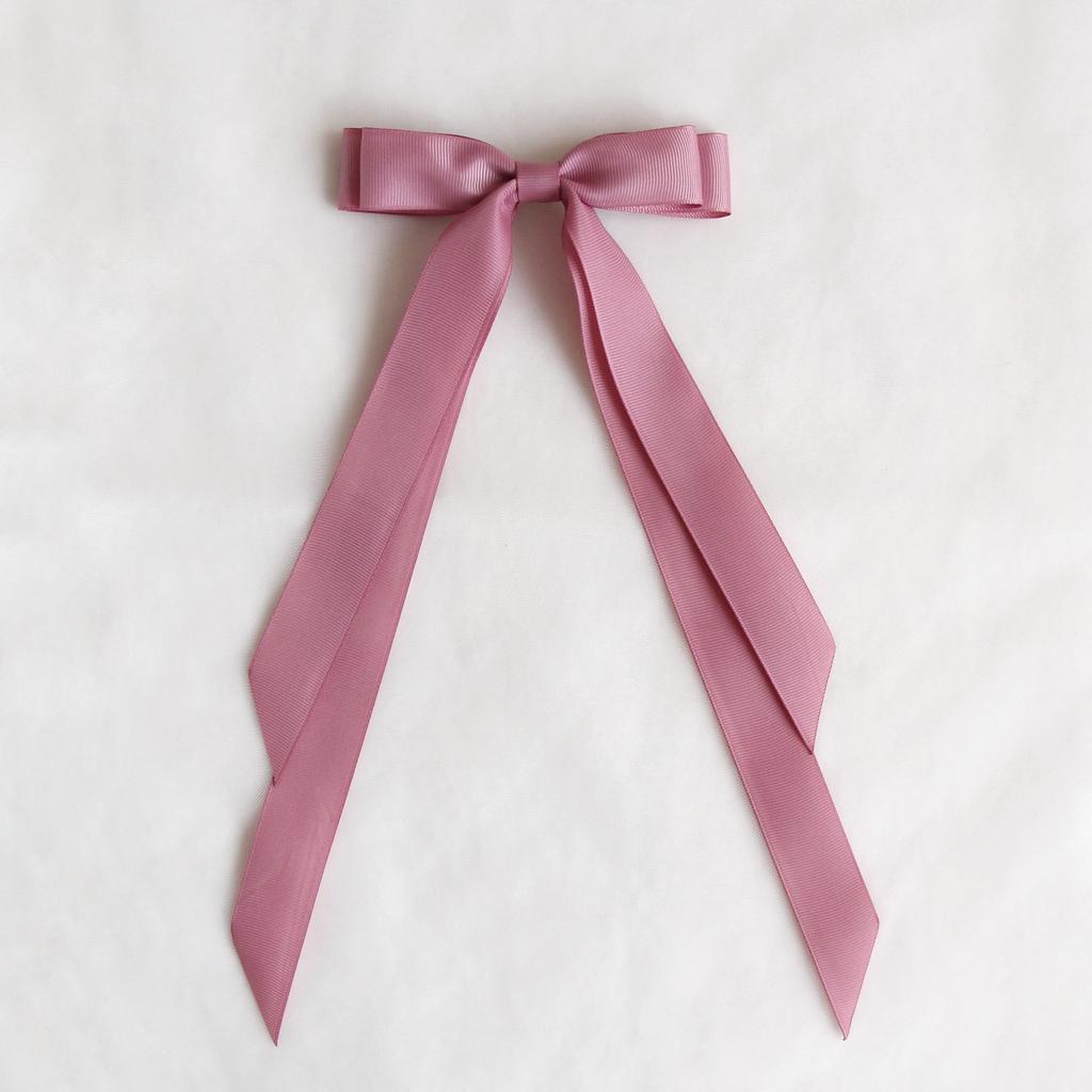 Заколка-зажим "Длинный репсовый бант" пыльно-розовый