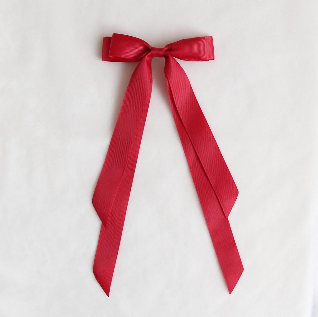 Заколка-зажим "Длинный репсовый бант" темно-красный