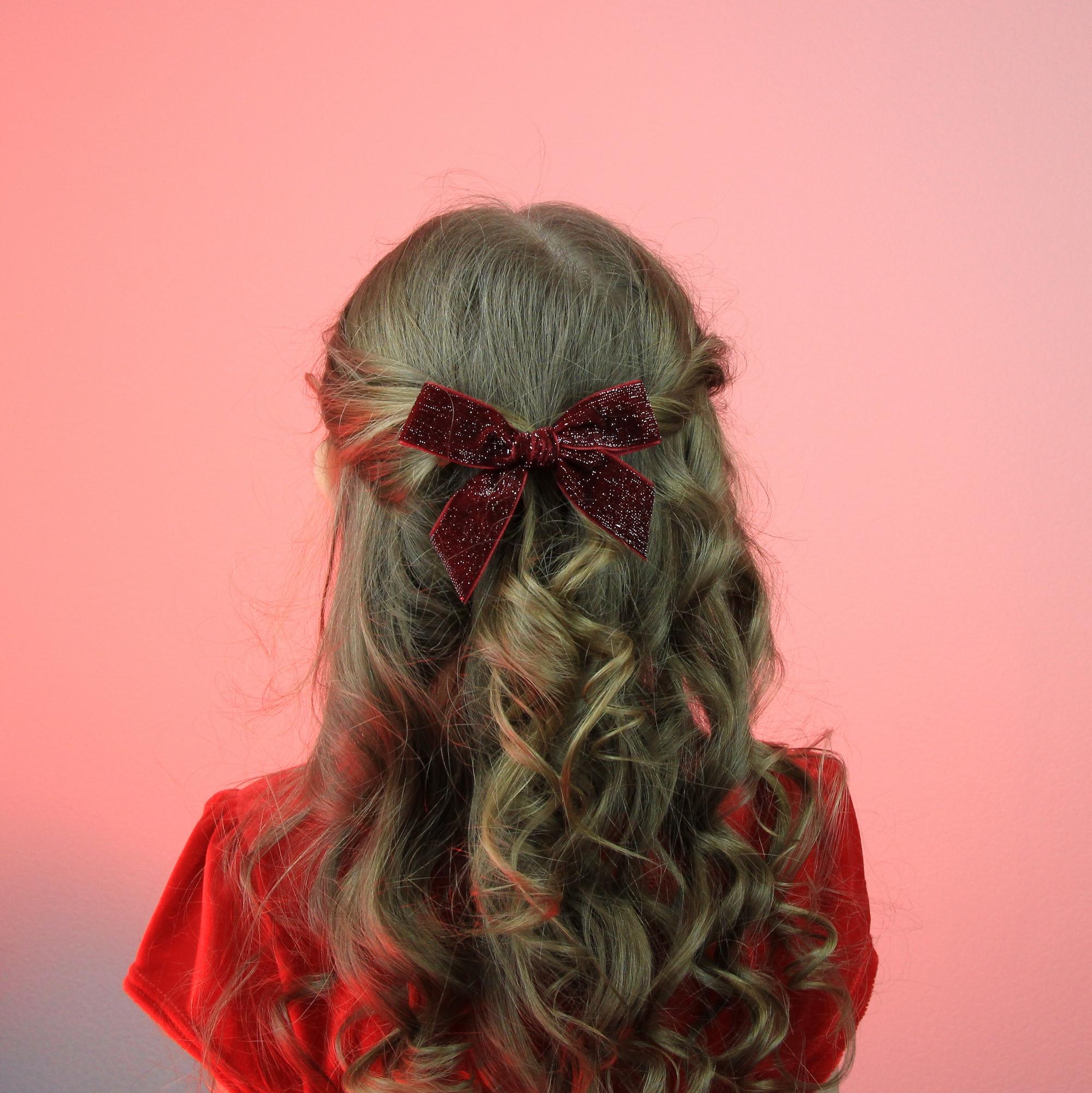 Заколка зажим "Бархатный блестящий бант" бордовый