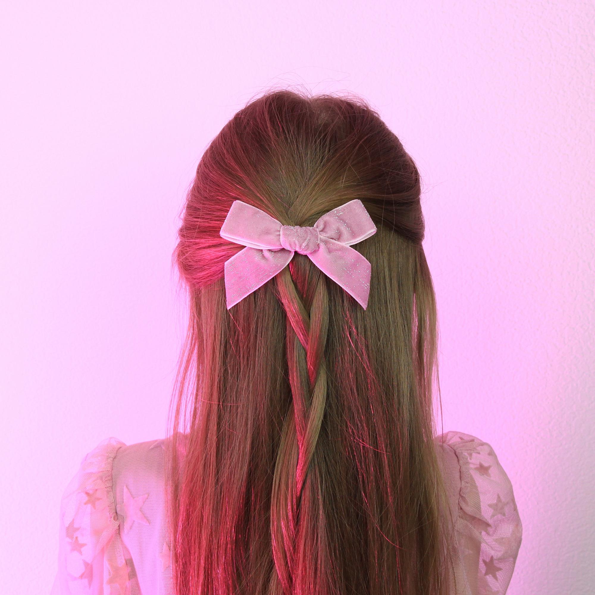 Заколка зажим "Бархатный блестящий бант" пыльно-розовый