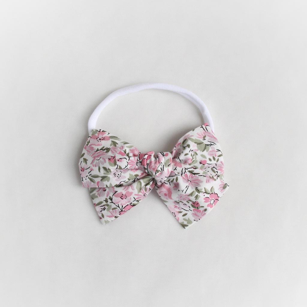 Повязка на голову "Хлопковый бант" розовые цветы