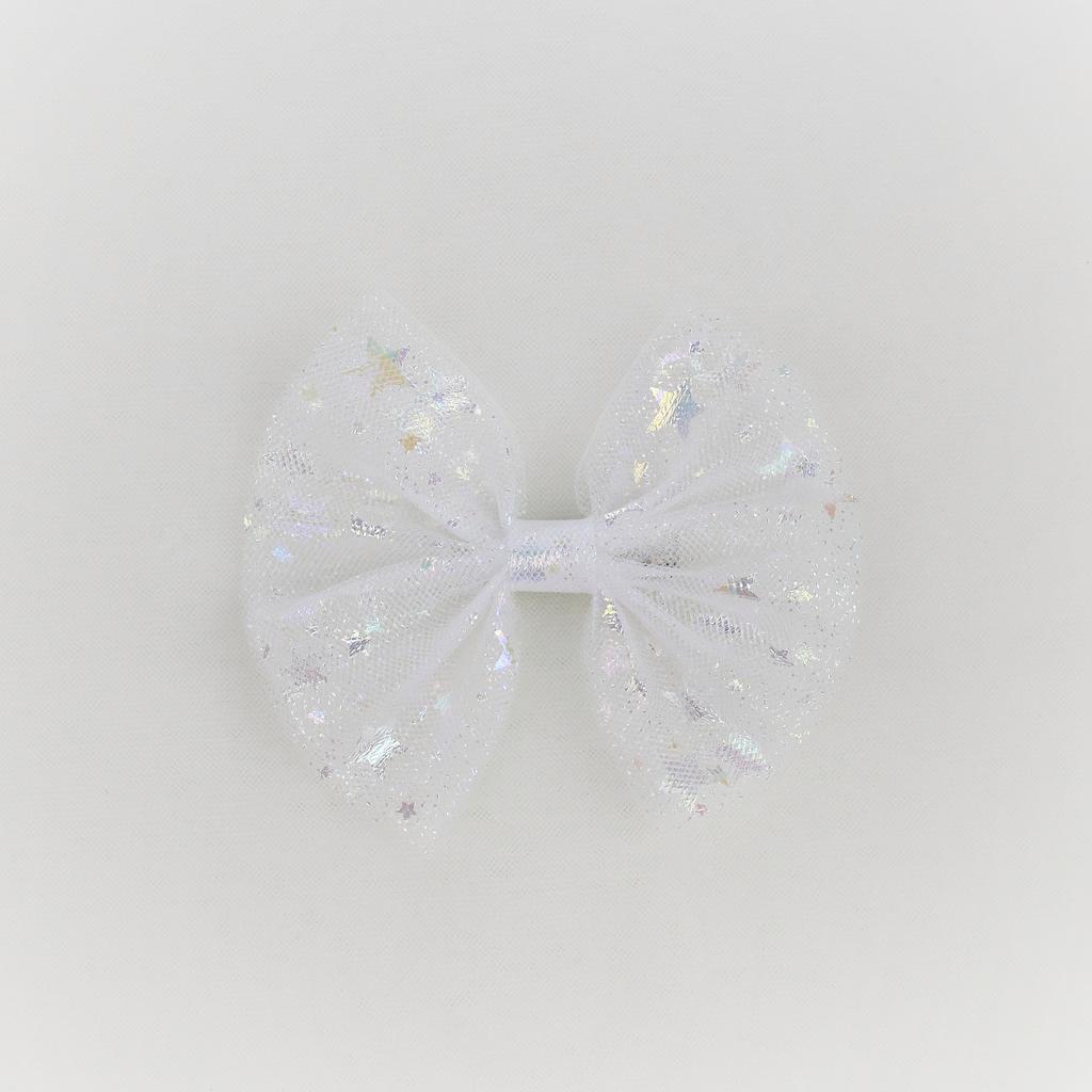Заколка "Фатиновый бантик" белый с перламутровыми звездами