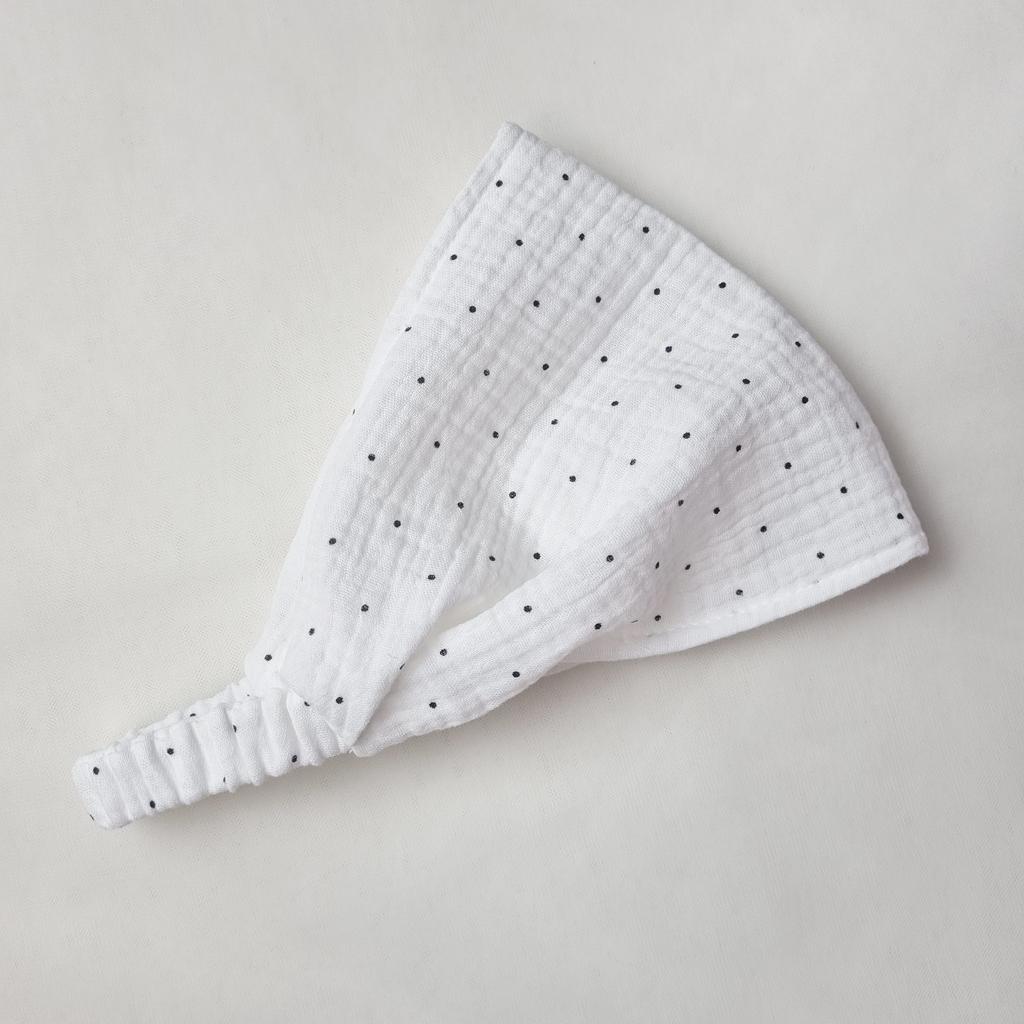 Косынка "Муслиновая" белый в черный горошек