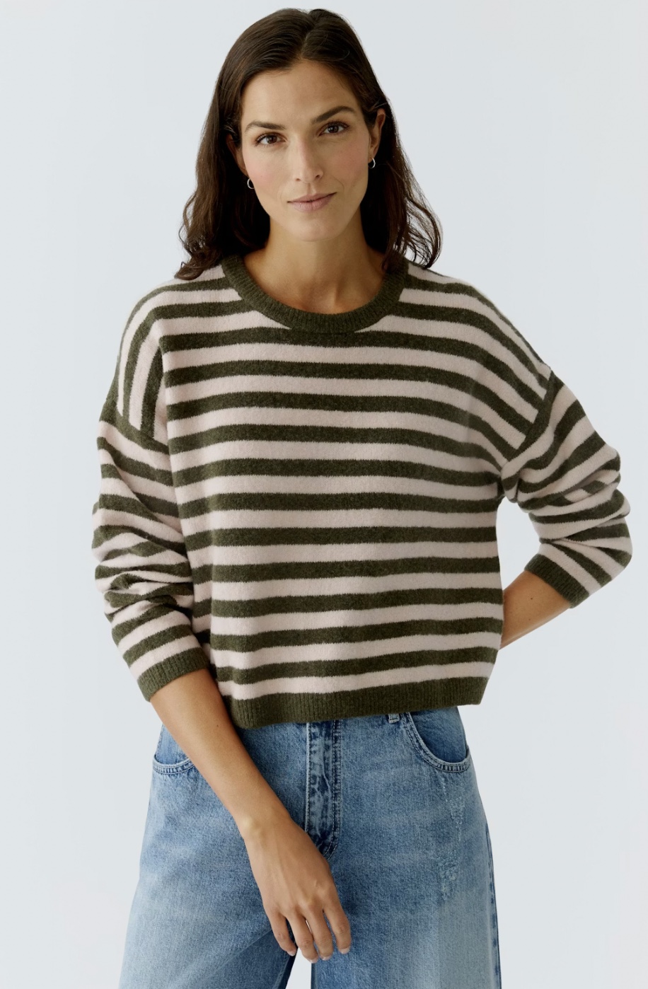 Джемпер в полоску хаки/роз