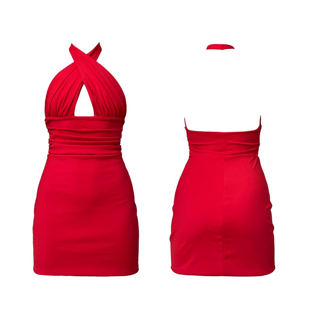 красное короткое платье с перехлестом на шее crasta краста