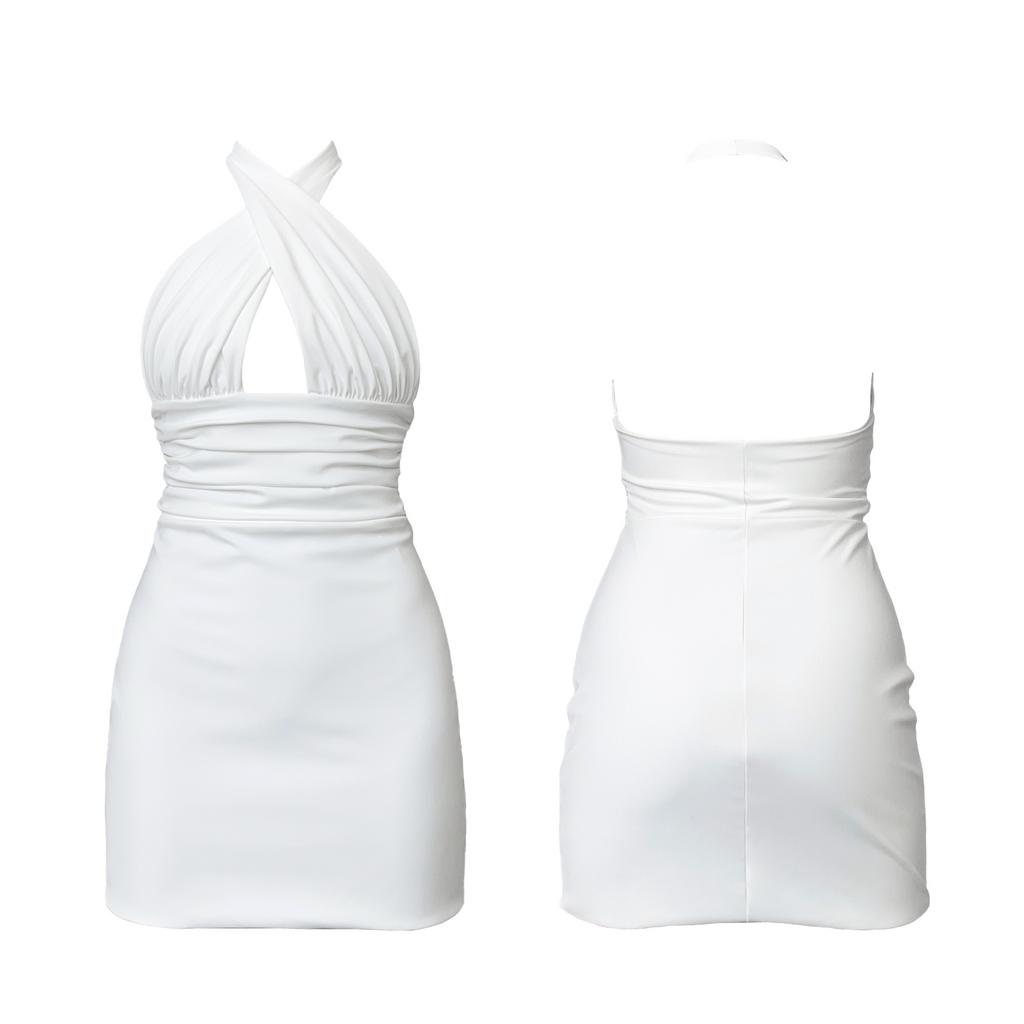 белое короткое платье с перехлестом на шее crasta краста