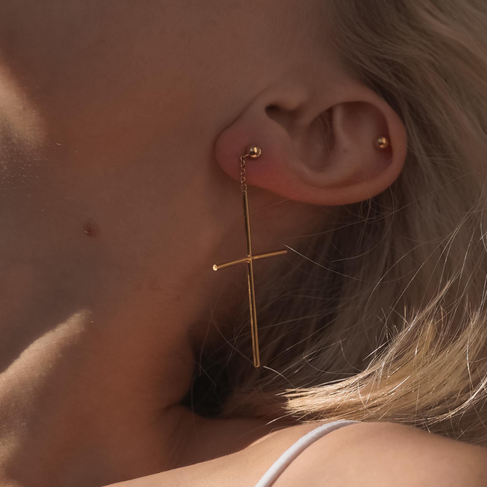 Моносерьга Split Cross Gold