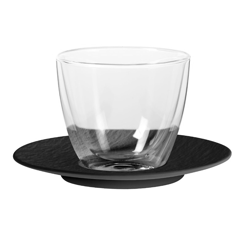 Стакан для горячих или холодных напитков 110 мл  и блюдце D12 см Villeroy & Boch Manufacture Rock Black Matt