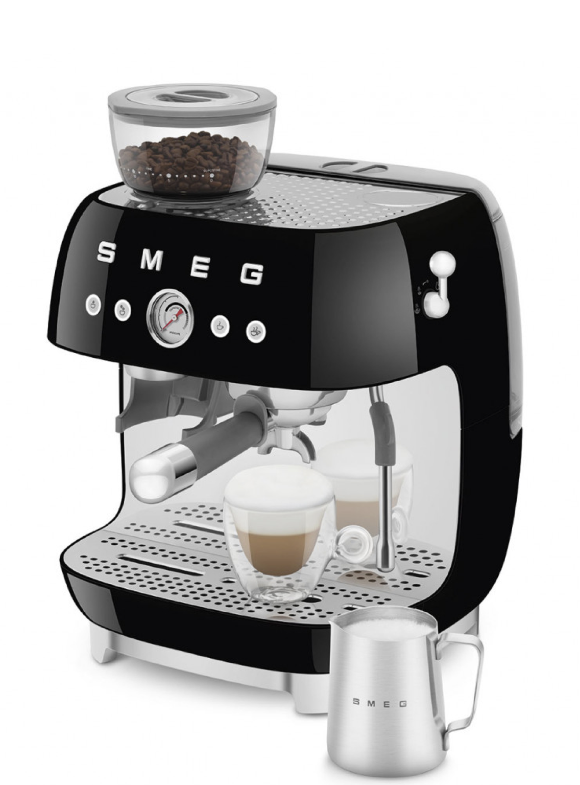 SMEG Ручная эспрессо-машина со встроенной кофемолкой, черный глянцевый