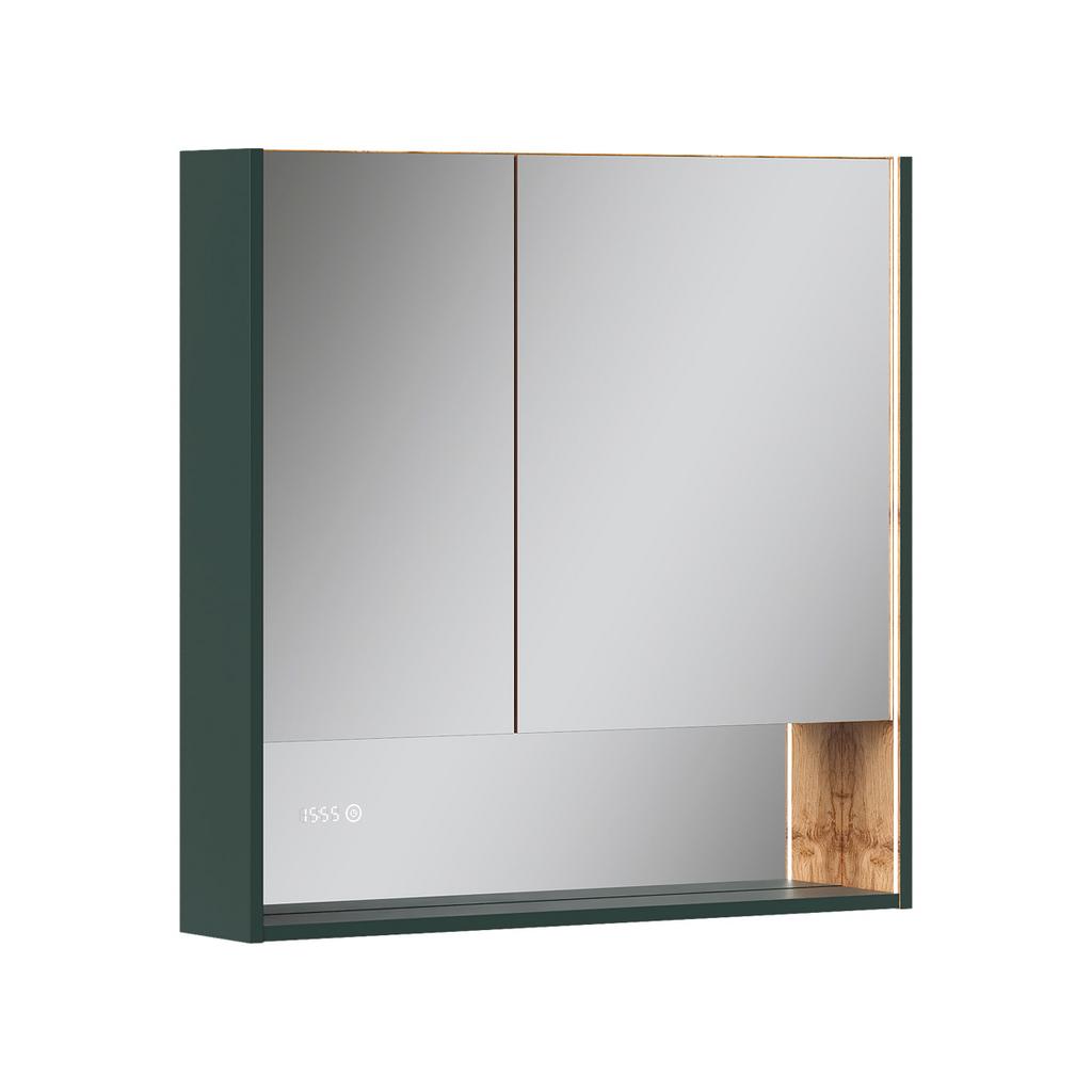 Шкаф зеркальный EQUIL Gleam 80.2D, зеленый камень/дуб вотан