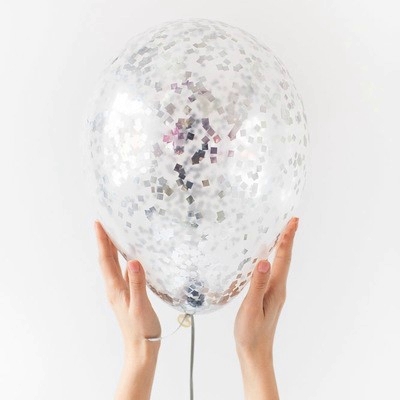 Прозрачный шар с конфетти, серебро, 36 см