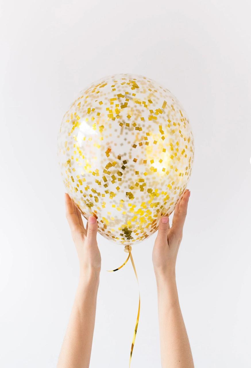 Прозрачный шар с конфетти, золото, 36 см