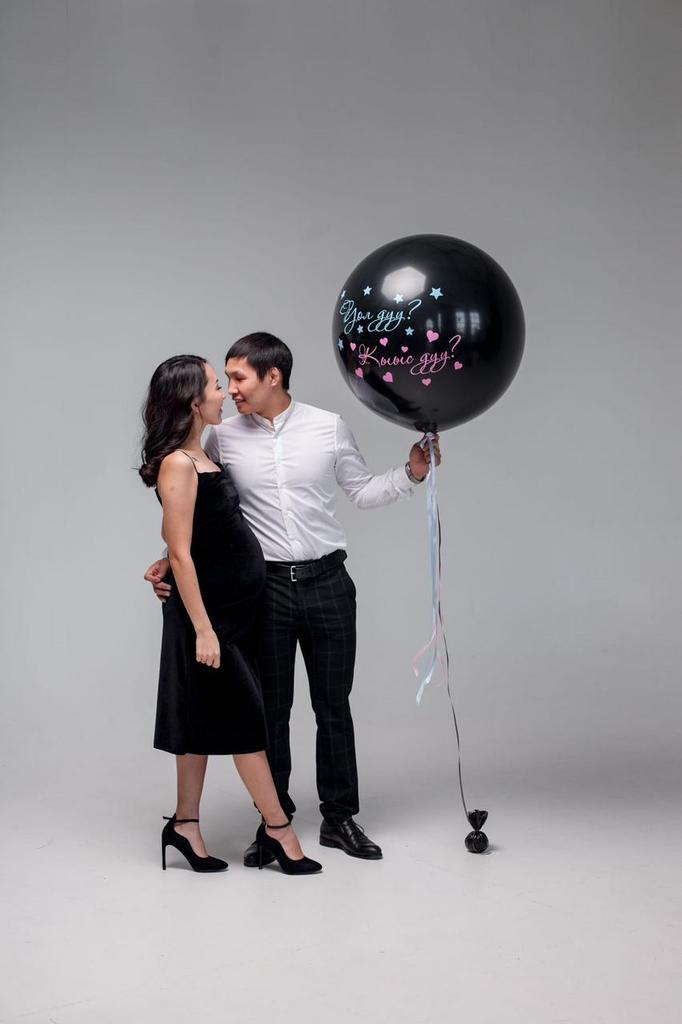 Гендерный шар 60 см, черный "Уол дуу кыыс дуу"