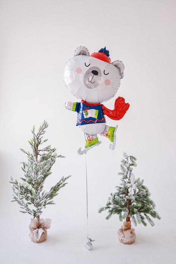 Мишка белый на коньках, 85 см