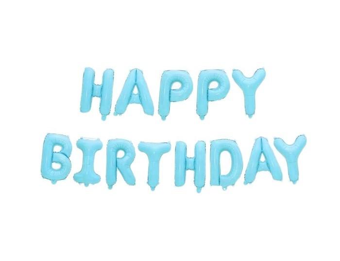 Надпись, Happy Birthday, Голубой, 16"/41 см