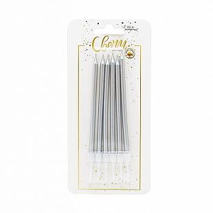 Свечи тортовые классические XL Серебро, 8 шт, 10 см.