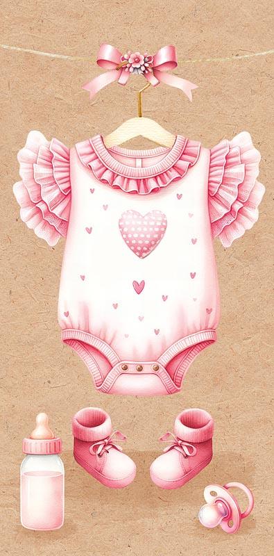 Открытка-конверт, Боди розовый, 8*17 см