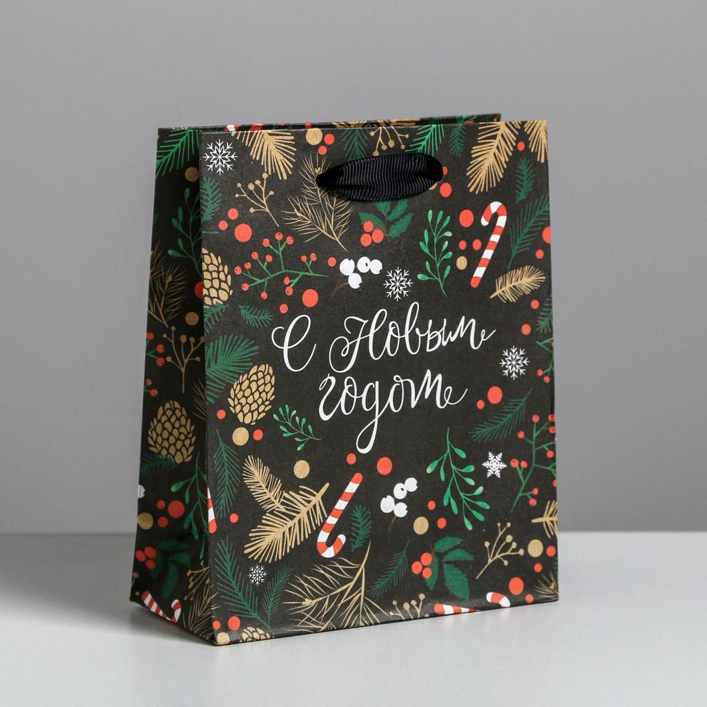 Пакет подарочный  вертикальный, "Еловый лес", 12*15*5,5 см (Д*В*Ш)