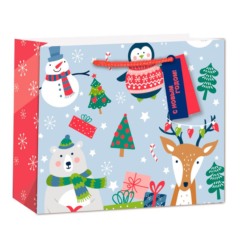 Пакет подарочный  горизонтальный, Новогодние зверушки, 50*40*25 см (Д*В*Ш)