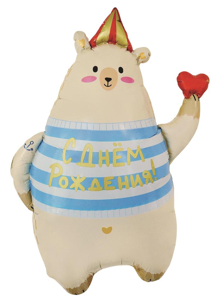 Медведь с сердечком, С днем рождения, 78 см