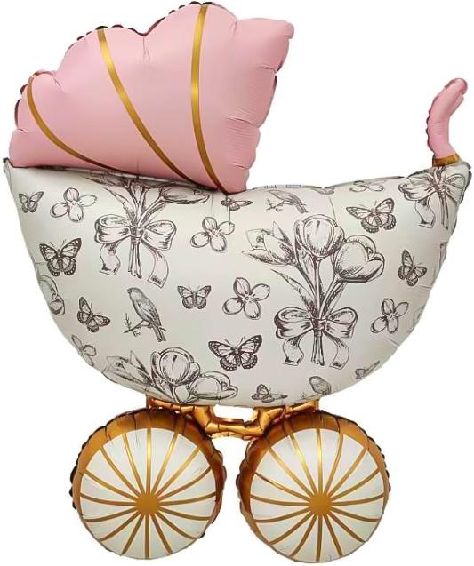 Коляска Ретро, Сатин, Розовый, 91 см