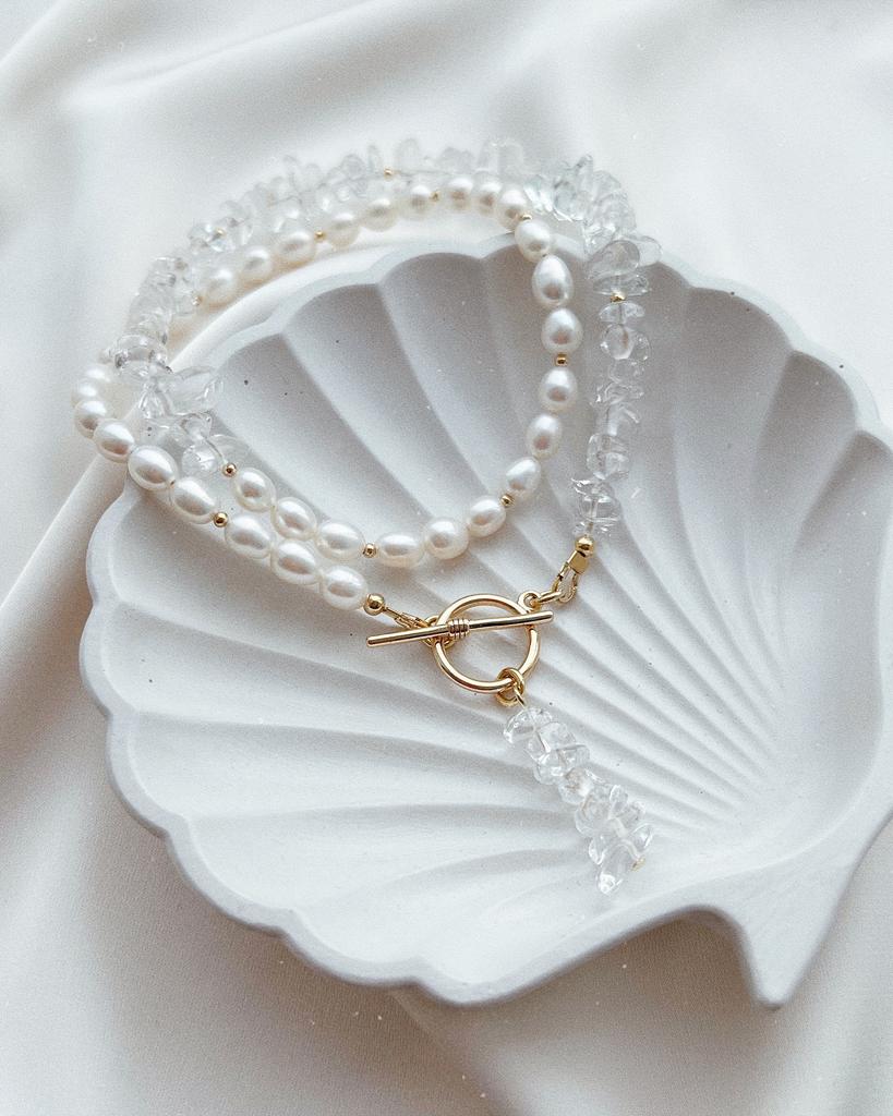 Колье из жемчуга и горного хруcталя (позолота)