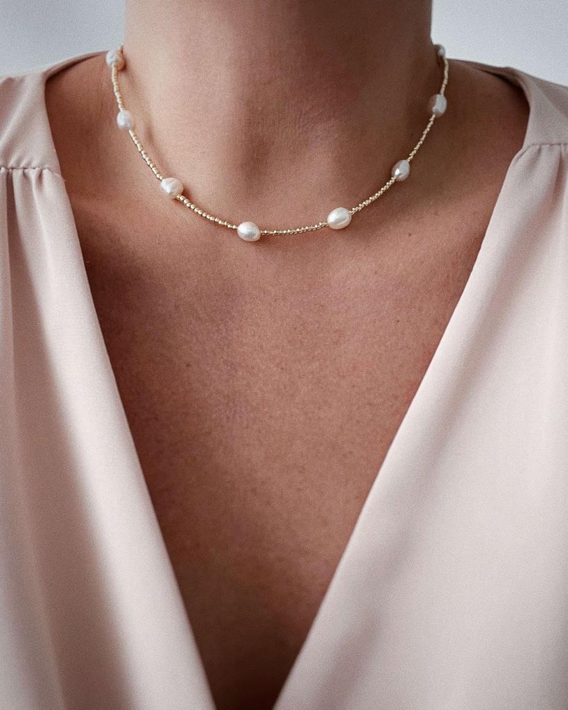 Чокер из бисера и жемчуга (позолота)