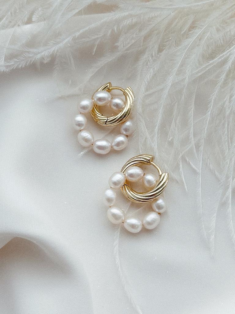 Серьги - кольца с жемчугом (позолота)