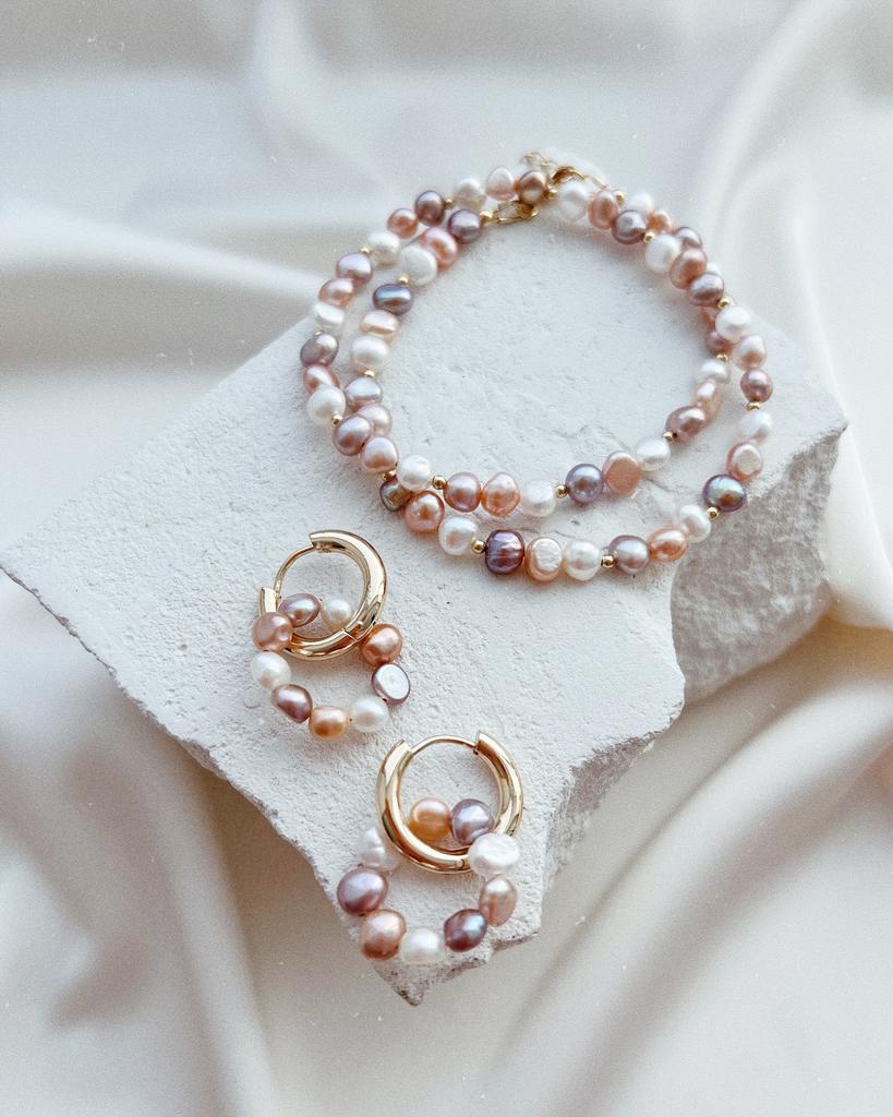 Комплект: чокер и серьги с разноцветным жемчугом (позолота)