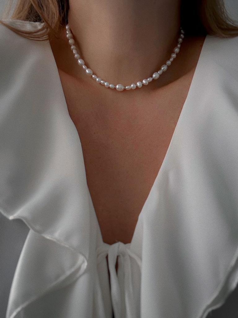 Чокер из разного  жемчуга (родий)